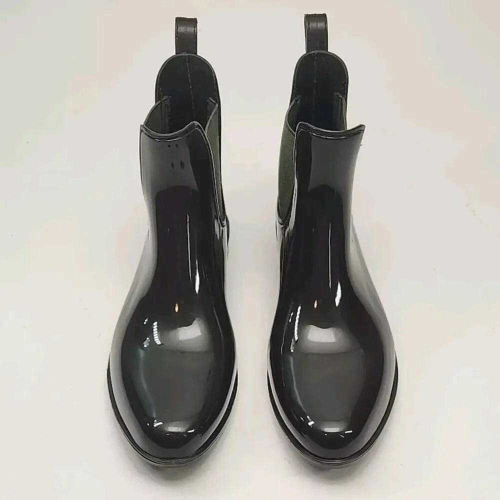 Ralph Lauren Rubber Boot Tally-Bo-Rai Rain Ankle Women Sz 11 Brown Green Shoe